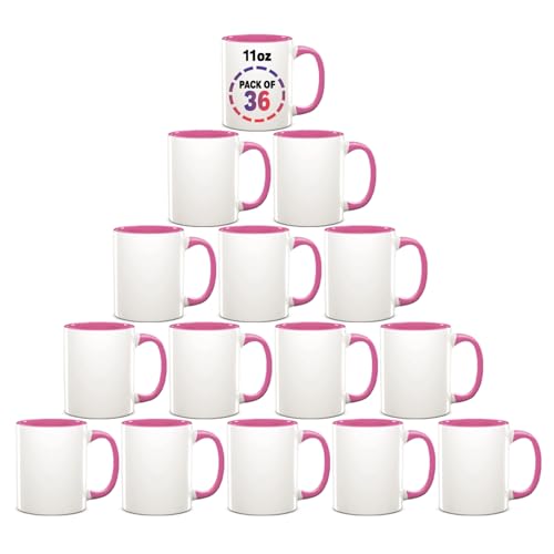 11oz Sublimation Blank Ceramic Coffee Mugs Case of 36 Ideal for Crafts and Printing 11oz Sublimation Ceramic Blank Coffee Cups (Light Pink, Pack of 36)