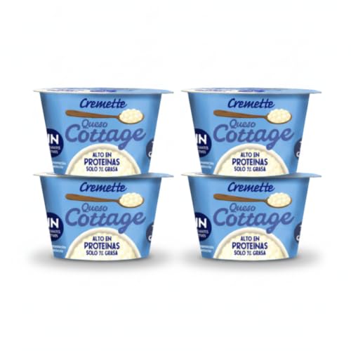 Queso Cottage Pack de 4 - Queso Fresco Natural Alto en Proteína y Bajo en Grasa 3% - Sin Conservantes ni Aditivos - Cremette - Ideal para Deportistas y Dietas Saludables - NEXU