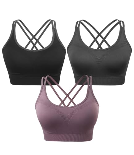 Image of VEQKING Strappy Cross Back Sports Bra for Women Removable Padded Yoga Bras | Multipack, Medium Support, Comfortable Seamless Wireless Design, Breathable Moisture-Wicking Fabric, Workout, Gym, Pilates