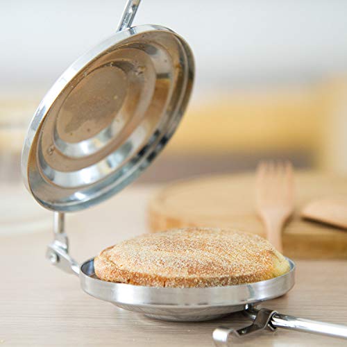 Bene Casa - Flying Saucer Sandwich Press With Heavy-Duty Natural Wooden Handles (16") - Ideal For Bonfire Or Camping Cooking #TOP4