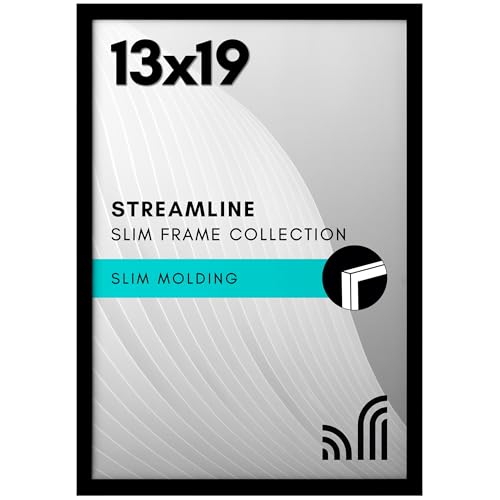 Americanflat 13x19 Picture Frame with Polished Plexiglass - Streamline Collection - Thin Border Picture Frame for Wall Display - Hanging Hardware Included - Black