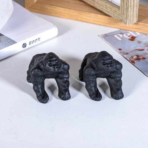 Estatua de Gorila Tallada en Obsidiana Negra Natural miniatura 4
