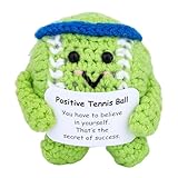 TOYMIS Palla Tennis Positiva, Carina Bambola Tennis Lavorata a Maglia e All'Uncinetto Peluche Emozionale Giocattolo Supporto Positivo Decorazioni Feste Tavolo Regali per Amanti Sport(Blu)