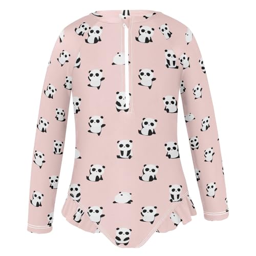 Aflyko Girls' Rash Guard Swimsuit Cute Panda Bear Pinks Joy One-Piece Swimwear UPF 50+2