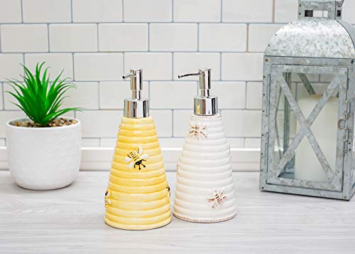 Transpac Honeycomb Yellow Beehive 4 X 8 Dolomite Decorative Countertop Soap Dispenser Set 2 #TOP1
