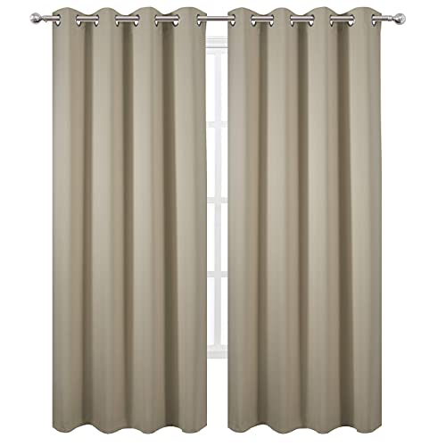 Image of LEMOMO Blackout Curtains 52 x 84 Inch Long Beige Curtains Set of 2 Panels Room Darkening Curtains for Bedroom and Living Room