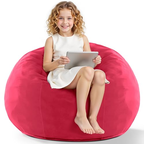 HABUTWAY 2FT Bean Bag Chair, 2' Beanbags Small Bean Bag Chairs with Filling, Teardrop Bean Bag Chair Luxurious Velvet Ultra Soft Fur with Removable Cover (Hot Pink)