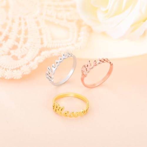 LIKGREAT Faith Strength Engraving Blessed Ring Thin Finger Ring Inspirational Pray Religious Ring for Women (Silver tone, 7) - Image 5