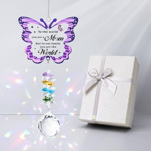 Butterfly Crystal Suncatcher Gifts for Mom Mothers Day Unique Birthday for Mom from Daughter Son Butterfly Crystal Suncatcher for Mothers Day Window Hanging