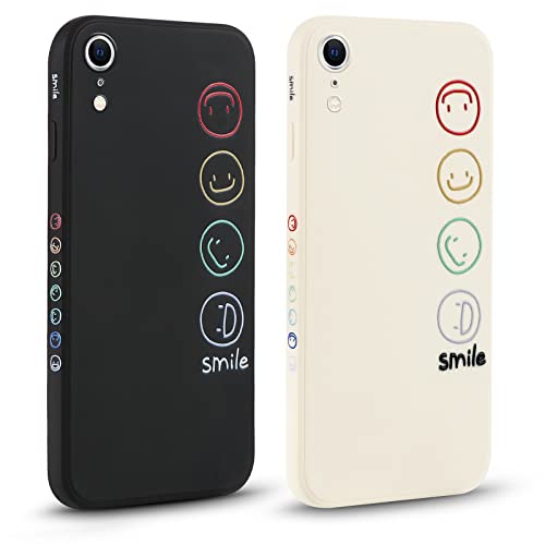 Pnakqil 2 Pièces Coque pour Apple iPhone XR 6.1",Etui avec Joli et Beau Motif Smile Face Dessin Latéral Mignon Case Givré Souple TPU Housse Téléphone en Souple Fille Cadeau Anti-Chute Cover