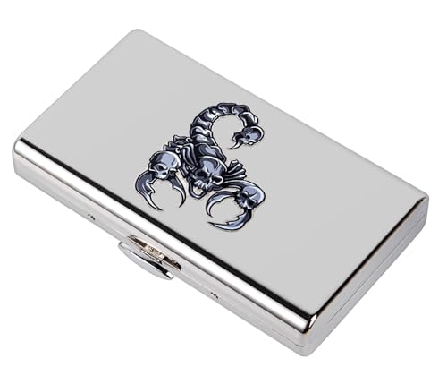 Stilvolle Metall Zigarettentasche/RFID Kreditkarte Geldbörse. Skorpion Icon, vielseitige Portabilität, hochwertige Haltbarkeit, gute Dichtung. (Helles Silber, 12pcs 100's)