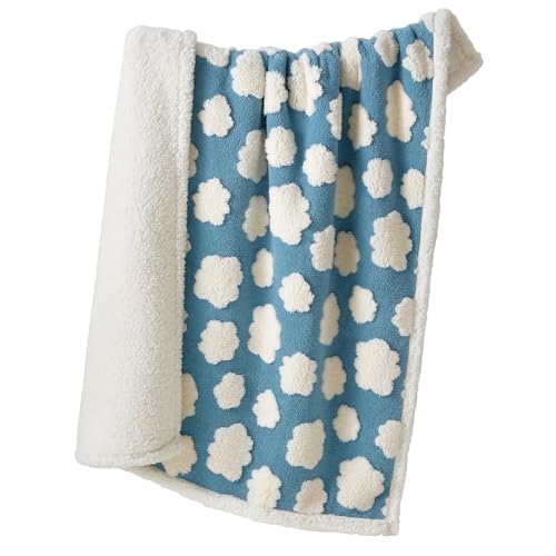 LE SURE Waterproof Puppy Blanket for Small Dogs - Washable Double Sided Dog Blankets with Warm Jacquard Shag and Soft Sherpa Fleece, Pet Cat Blanket for Couch Protection, 3D Textured Cloud, Blue