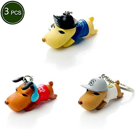 3PCS Mini Cute Dog Keychain for Man Strap 3D Key Ring Animal Puppy Pendant Novelty School -Pack of 3