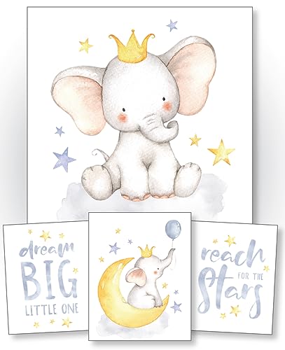 Image of Confetti Fox Elephant Dream Big Baby Nursery Wall Art Decor, Lullaby Twinkle Star Moon Quotes (8x10 Unframed Set of 4 Prints)
