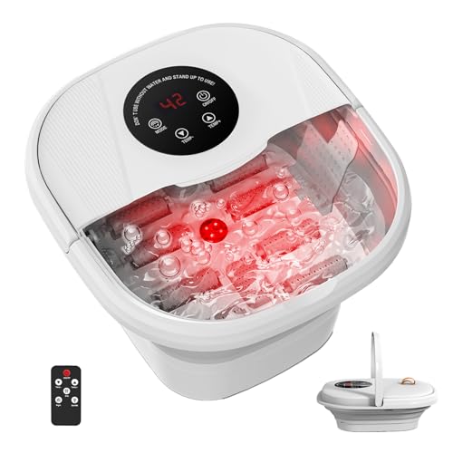 Pediluvio Massaggiatore Piedi Elettrico, Pieghevole Idromassaggio Piedi con Telecomando e Riscaldamento, Bolle Massaggio, 8 Rotoli di Massaggio Shiatsu e Luce Rossa, 35℃-48℃ Temperatura Regolabile