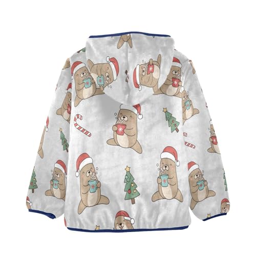 Christmas Otters with Candy Canes Toddler Fleece Jacket Girl Boys Hooded Fleece Jacket Coat Warm Outwear Zip-up 3-10T2