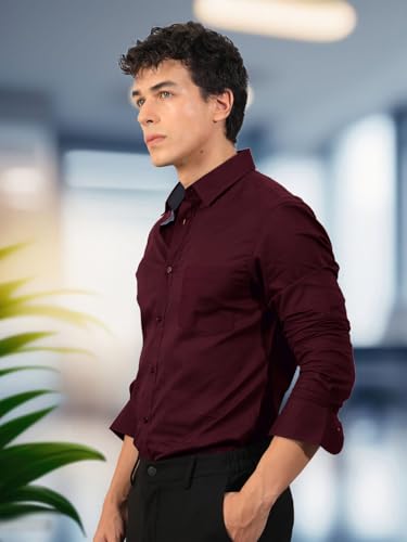 Pinkmint Store Pinkmint Men's Maroon Long Sleeve Button Down Shirt - Image 4