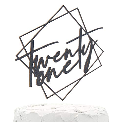 NANASUKO 21st Birthday Cake Topper - twenty one - with Modern Geometric Frame - Double Sided Black Glitter - Premium Quality Made in USA