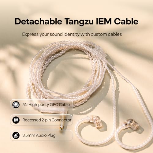 Image of Linsoul TANGZU Wan'er S.G HiFi 10mm Dynamic Driver PET Diaphragm in-Ear Earphone with Ergonomic Shape, Detachable Recessed 2Pin OFC Braided Cable for Audiophile Musician DJ Stage(White, with Mic)