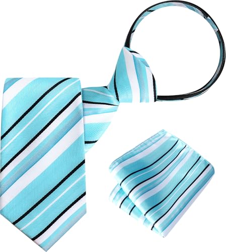 A&J DESIGN Juego de corbata y pañuelo de bolsillo preatado para niños de 4 a 14 años, Azul y blanco, 13 Inch (Ages 4 - 8)