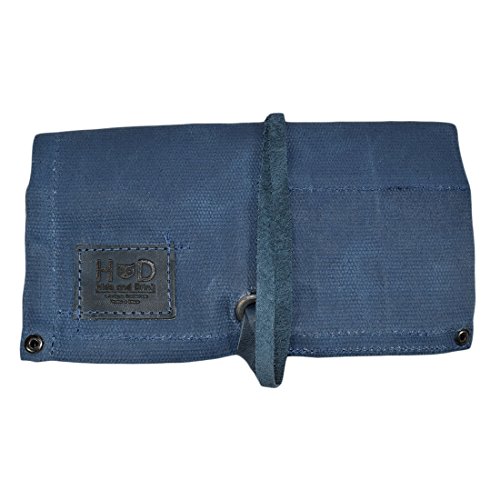 Image of Hide & Drink, Waterproof Waxed Canvas Travel Watch Roll Organizer with 4 Slots, Easy Carry On Watchlover Storage, Handmade Travel Case, Blue Mar