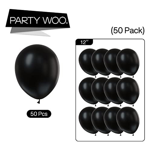 Image of PartyWoo Black Balloons 50pcs Matte Latex Helium Balloons 12 Inch (Pack of 2)