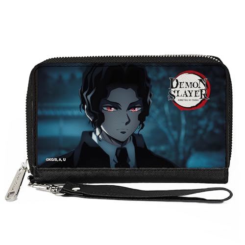 Buckle-Down Demon Slayer Wallet, Zip Around, Demon Slayer Muzan Kibutsuji Blue Scenery Pose, Vegan Leather