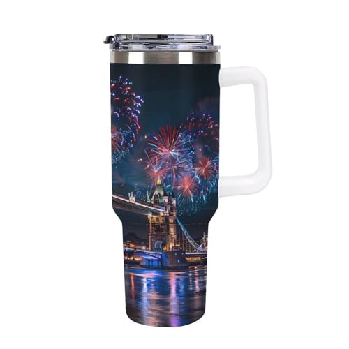 Taza de viaje de 40 onzas grande, termo de café para coche y botella de agua con diseño de Londres