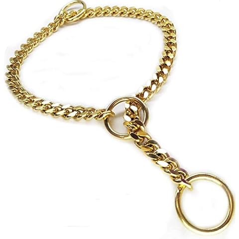 Collar de cadena para perros de acero inoxidable con estrangulamiento deslizante dorado Cover