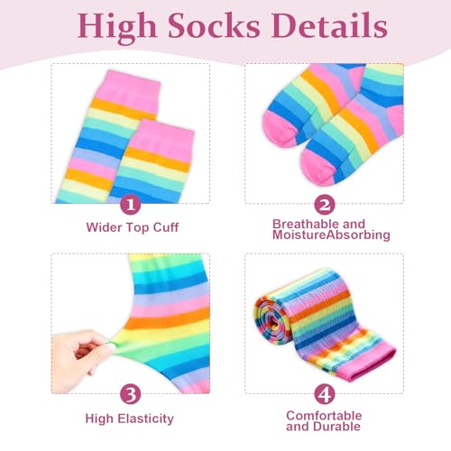 Image of YELAIVP Over Knee Rainbow Thigh High Socks Gloves Set Cosplay Accessories Arm Leg Warmers for Girls