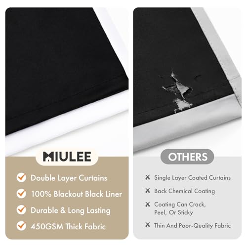 Image of MIULEE White 100% Blackout Curtains for Bedroom 40x84 Inch Long 2 Panels | 2 Thick Layers Thermal Insulated Window Curtains with Black Liner, Noise Reducing Grommet, Drapes for Living Room