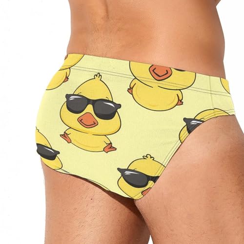 Cute Yellow Duck with Glasses Mens Swim Briefs Quick Dry Swimming Trunks Training Swimsuit Low Rise Swimwear3