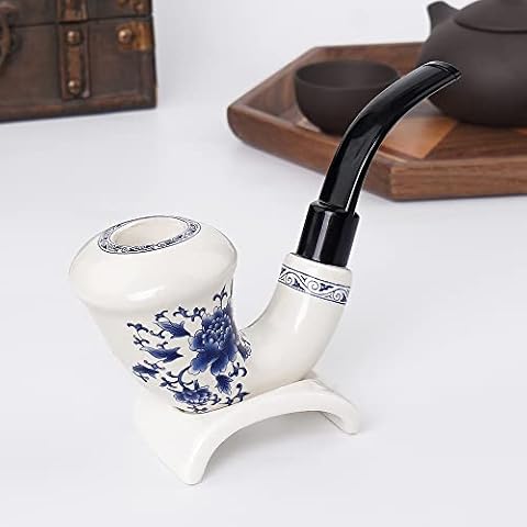 MUXIANG Calabash Pipe with Bent Stem Mouthpiece fit 9mm Filters Come with Pipe Stand AN0018 Cover