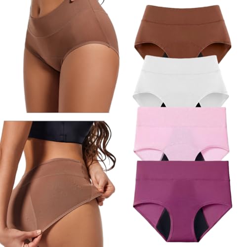 YFEESEN Lbmlbm Leakproof Underwear High-Waisted Leak-Proof Panties Washable & Reusable Underwear Soft Absorbent (US Alpha XX-Large Regular Regular 4pcs-B)