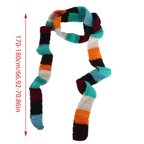 Contrast Color Striped Scarf Aesthetic Knitted Narrow Women's Scarves Decoration Neck Warmer Long Skinny Neckerchief3