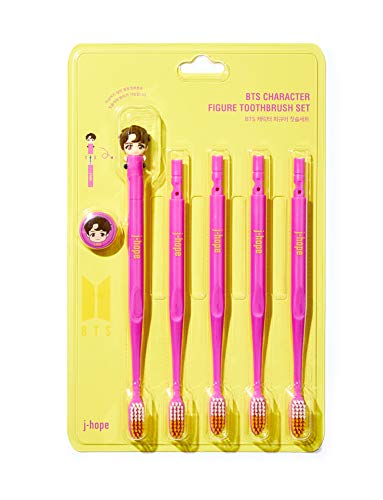 [BTS Merchandise for Girls] BTS Character Figure Toothbrush Set with Convenient Magnetic Holder (5 Set, J-Hope)