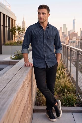 Image of Louis Philippe Men's Slim Fit Classic Denim Wash Stylized Fashion Full Sleeve Casual Shirt