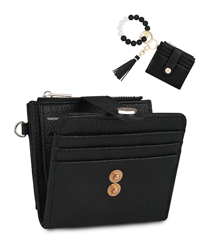 Image of Keychain Wallet Wristlet for Women,RFID Small Wallet | Wallet Wristlet with Zipper Coin Pocket,Vegan Leather Card Wallets for Women, 2 ID Window,Gift