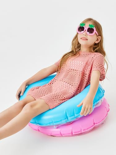 Batermoon Girls Swim Cover Up Crochet Bathing Suit Cover Ups Short Sleeve Summer Beach Dress 5-14 Years4