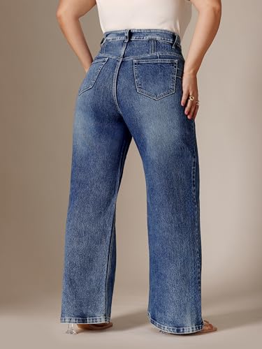 Image of Miss Chase A+ Women's Wide-Leg High Rise Regular-Length Stretchable Denim Jeans
