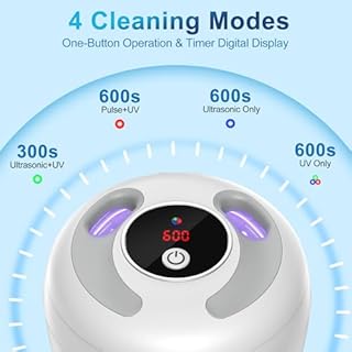 SHINER 45000Hz Pulitore dentale a ultrasuoni Dotato di lampada UV e 4 modalità, pulitore dentale a ultrasuoni da 200 ml, adatto per protesi dentarie, apparecchi di contenzione e gioielli