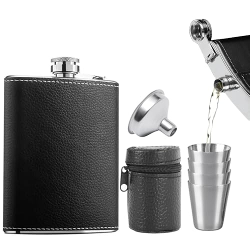 Zasvec Flasque Alcool Set avec Entonnoir et Verres à Shot en Acier Inoxydable Portables Flasque pour Hommes, Noir