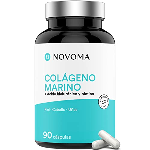 Colágeno Marino 1000 mg | Dosis Elevada | Con Ácido Hialurónico, Zinc y Biotina | Piel, Cabello y Uñas | 90 cápsulas | Fabricado en Francia | NOVOMA (ex Nutrivita)