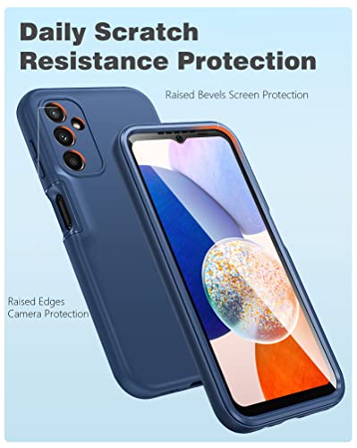 FNTCASE for Samsung Galaxy A14-5G Case: Shockproof Silicone Protective Phone Case with Built-in Screen Protector - Slim Dual Layer Rugged Sturdy Drop Proof TPU Protection Cover (Navy Blue)
