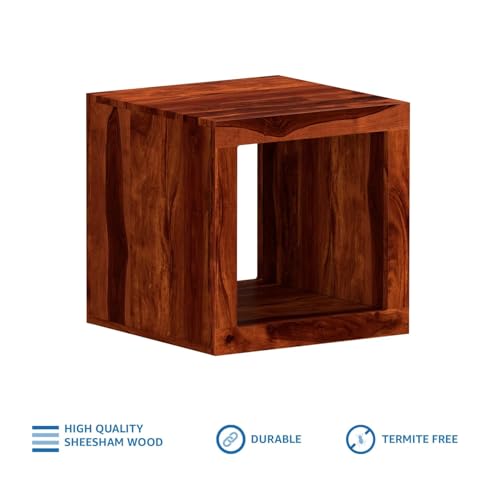 Image of Amazon Brand - Solimo Areeglar Side Table with Bottom Shelf for Home (Sheesham Wood, Honey Finish)