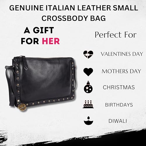 Image of Genuine Italian Leather Boho Studded Crossbody Shoulder Bag - Stylish, Durable, & Perfect for Everyday Use for women