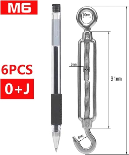 Turnbuckle Wire Tensioner, 6 piezas M6 Acero Inoxidable 304 Gancho y Tensores Ajustables para Cable para Plantas Trepadoras Kit de Tensor (M6 0j) miniatura 2