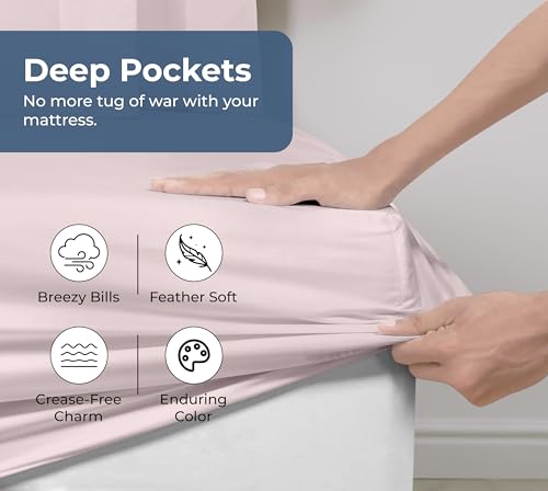 Image of Royale Linens 100% Organic Cotton Fitted Sheet - Percale Weave - Super Soft Deep Pocket Bottom Sheets - Elastic Sheet Full Size - Full Fitted Sheets Only - (54 inchx75 inch+15 inch, Lavender)