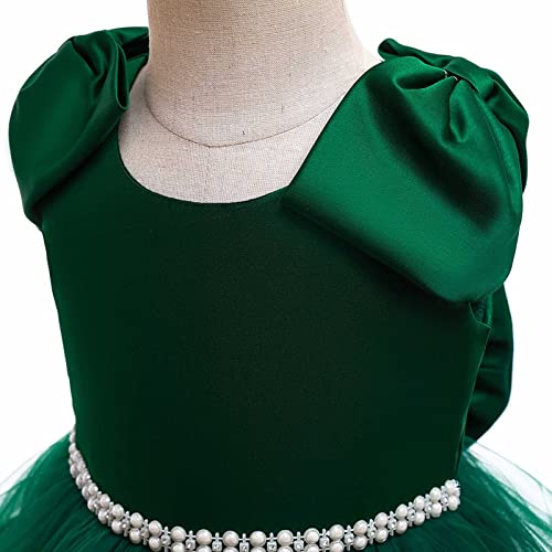 Tea Party Dress for Girls Children's Dress Princess Dress Girls Beaded Bow Knot Puff Cake Dress for Festival (Green, 9-10 Years)3