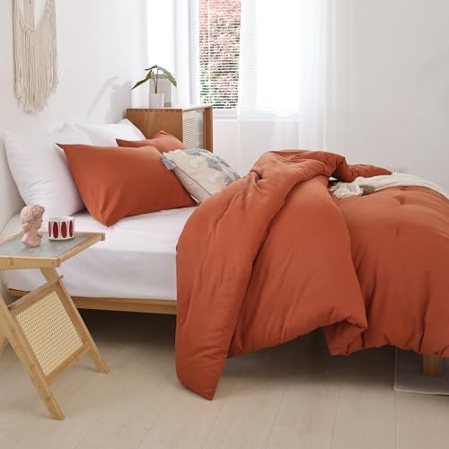 Image of ROSGONIA Oversized Queen Comforter Burnt Orange, 3pcs (1 Terracotta Comforter & 2 Pillowcases) Lightweight Oversized Queen Comforter Sets Bedding